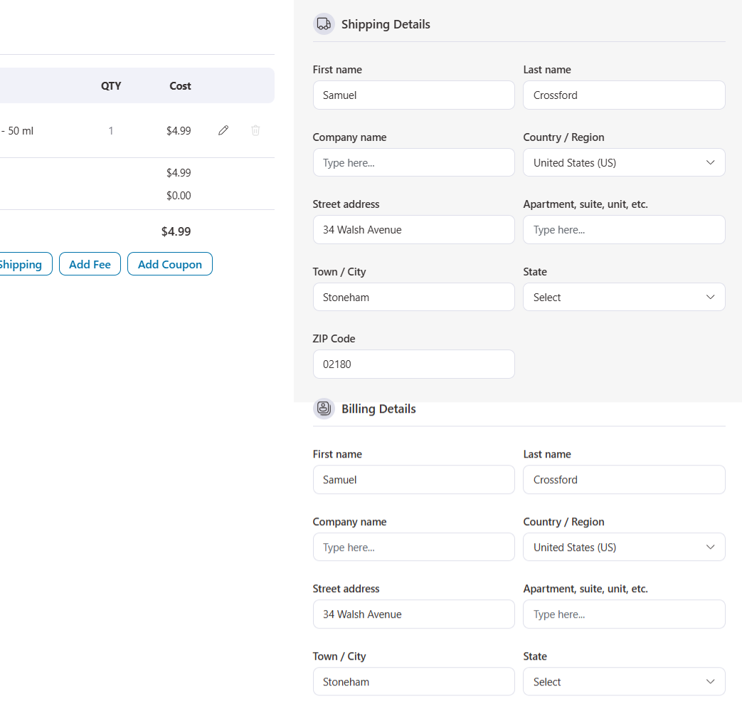 edit shipping and billing details in sublium