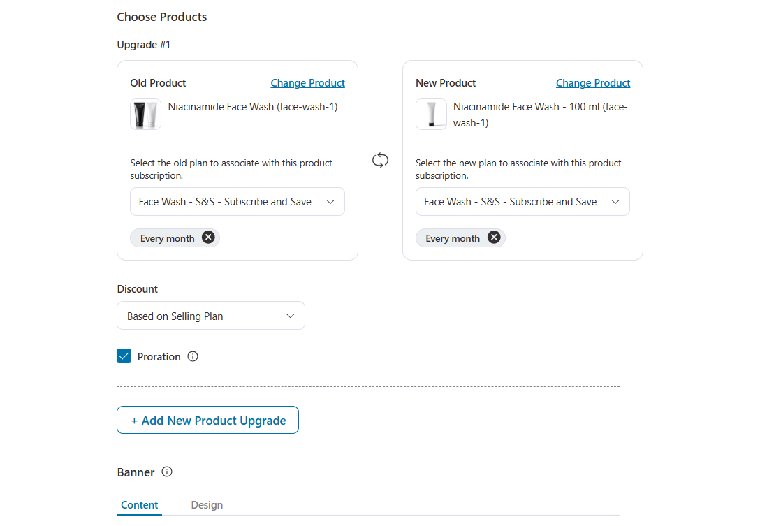 edit your product upgrades - plans, discounts, proration, banner or popup