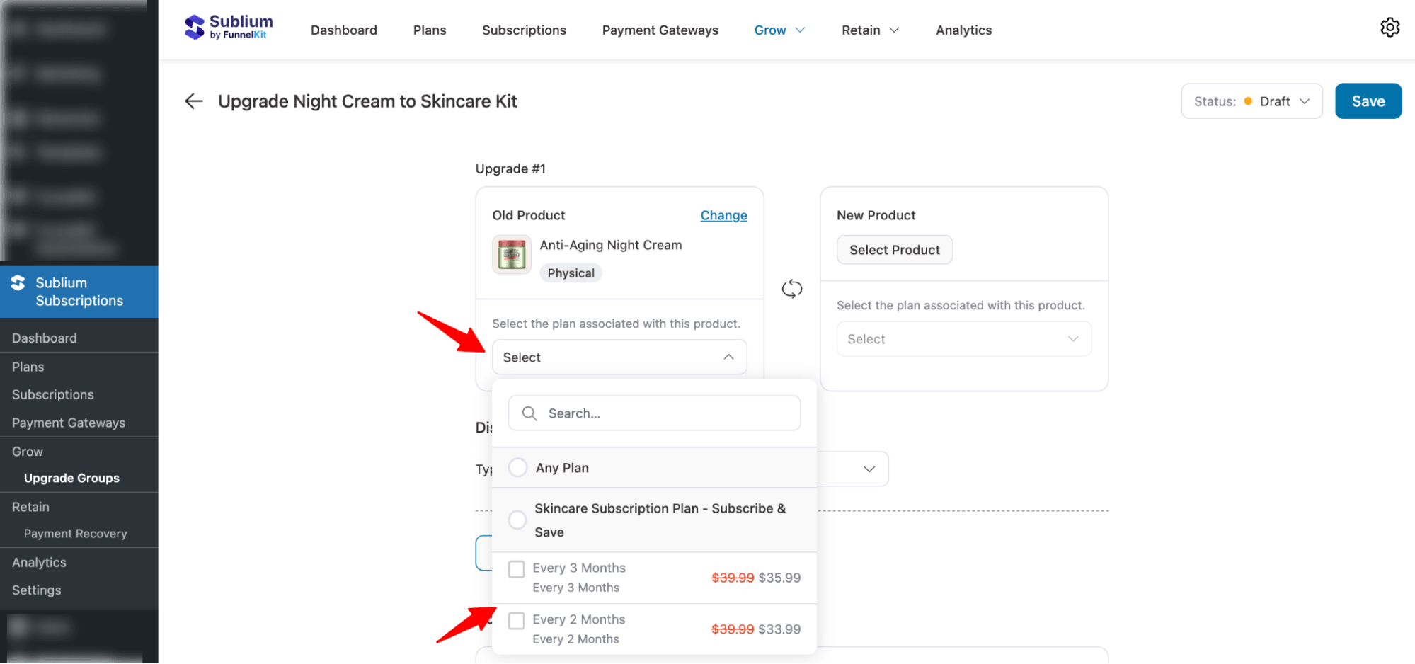 hit select to add selling plans for old product