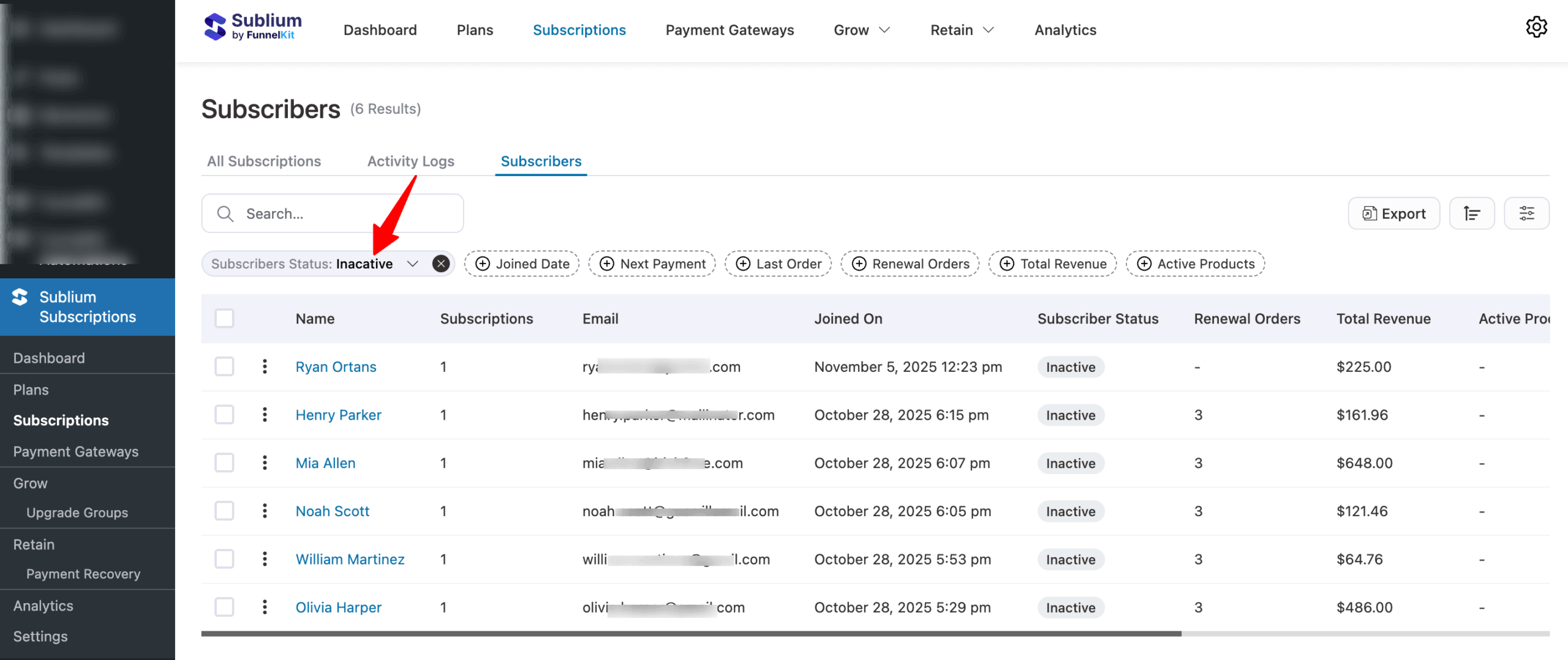 inactive subscribers