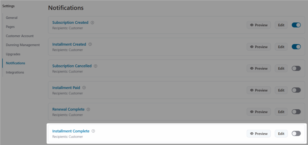 woocommerce installment complete email notification in sublium