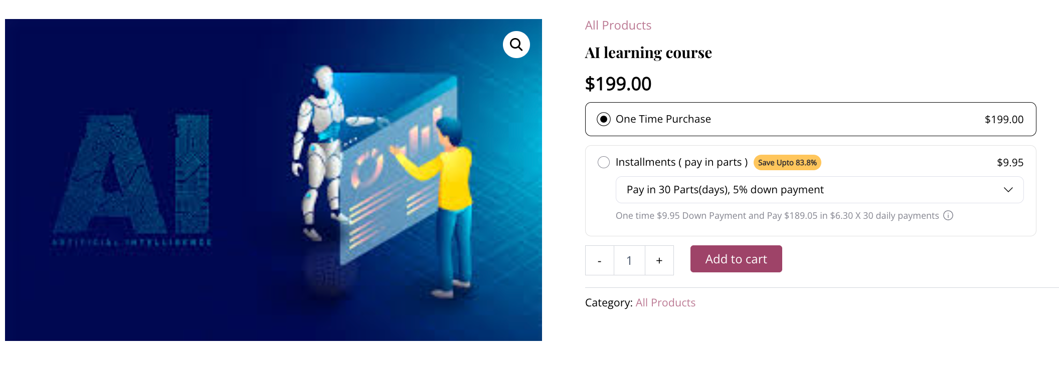 Here's how the installment subscription plan looks on the frontend