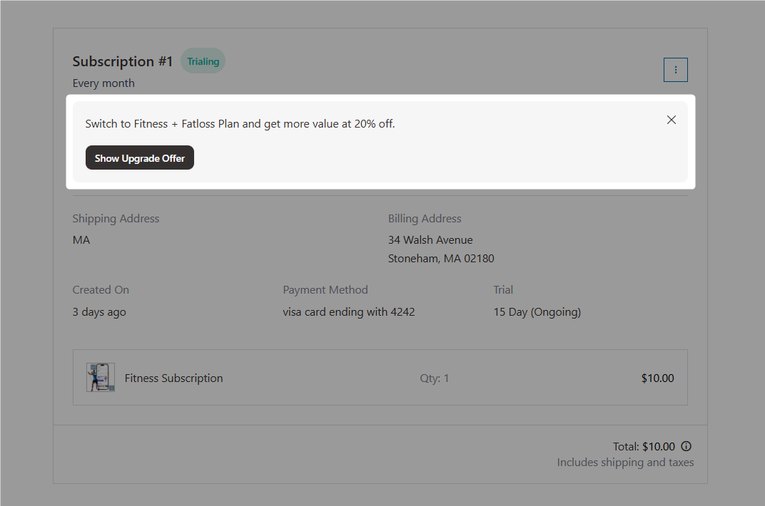 Customers can see the upgrade offer on their existing existing subscription plan in their my account dashboard: