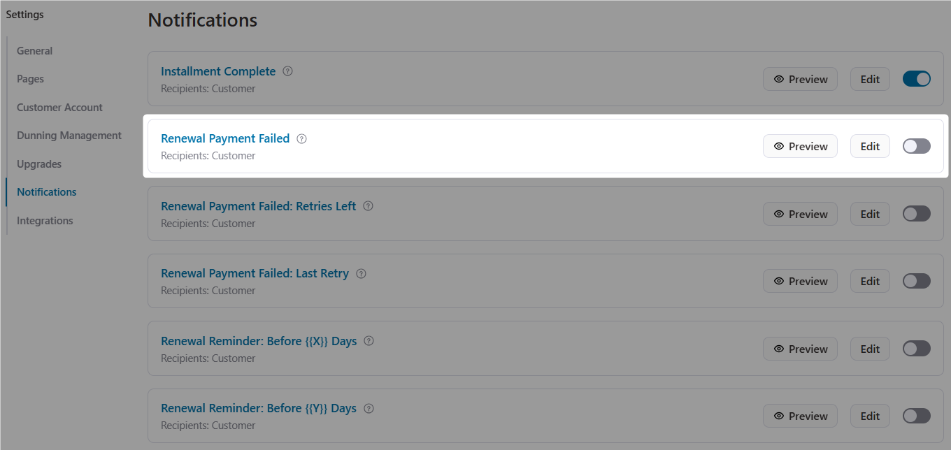 woocommerce subscription renewal payment failed email notification in sublium