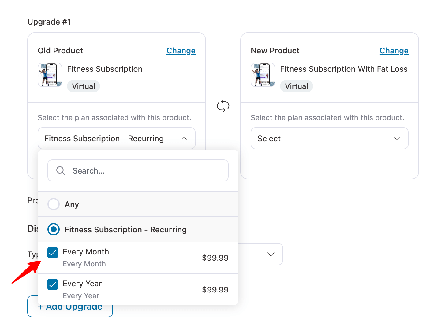 select subscriptions for group upgrade