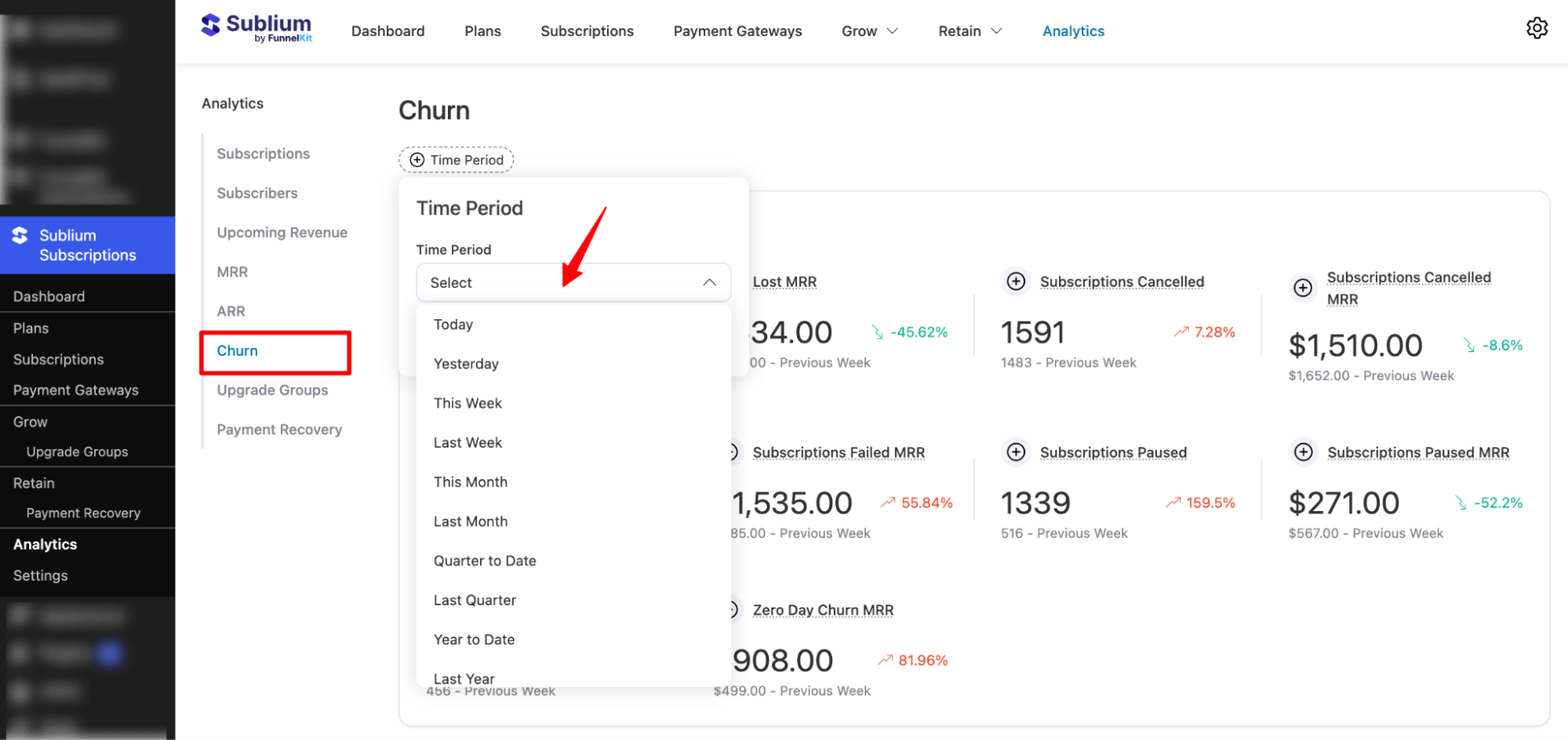 select time to see churn