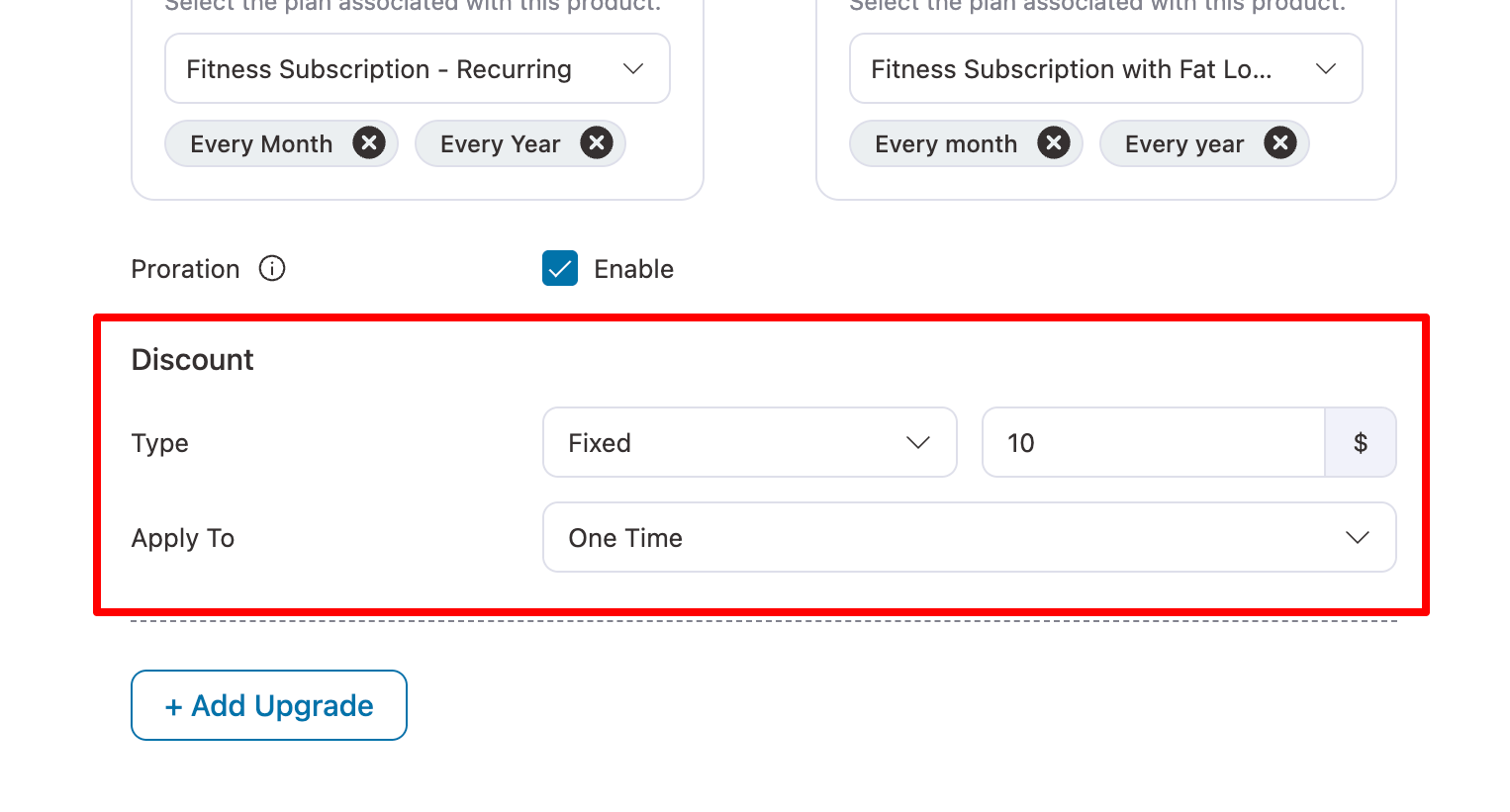 set discount for upgrade group