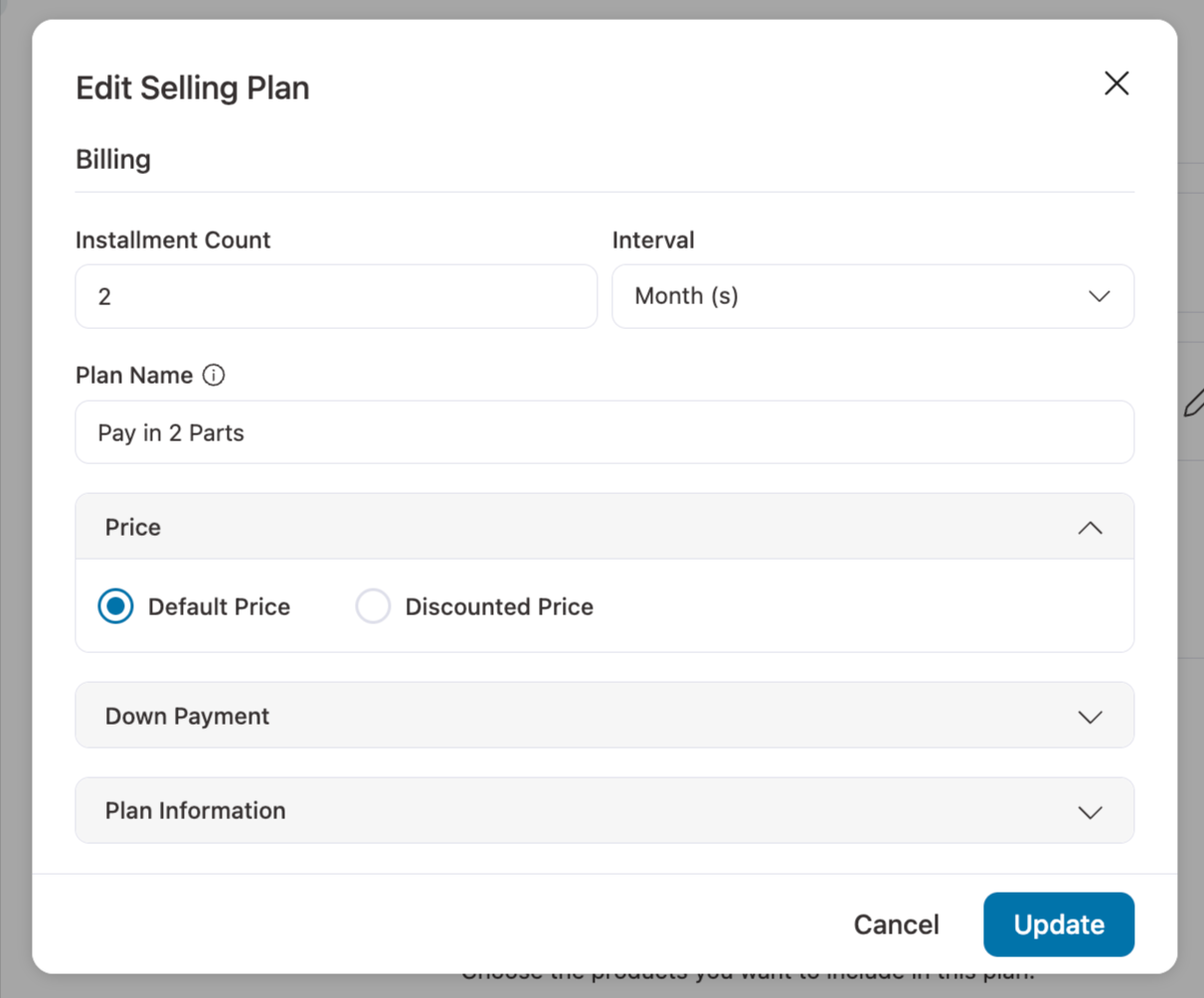 set installment count