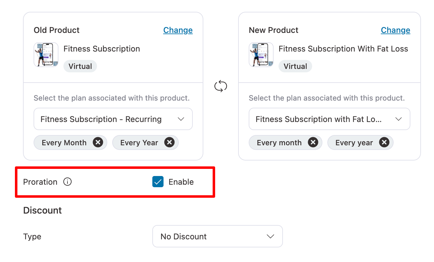 set proration for upgrade group