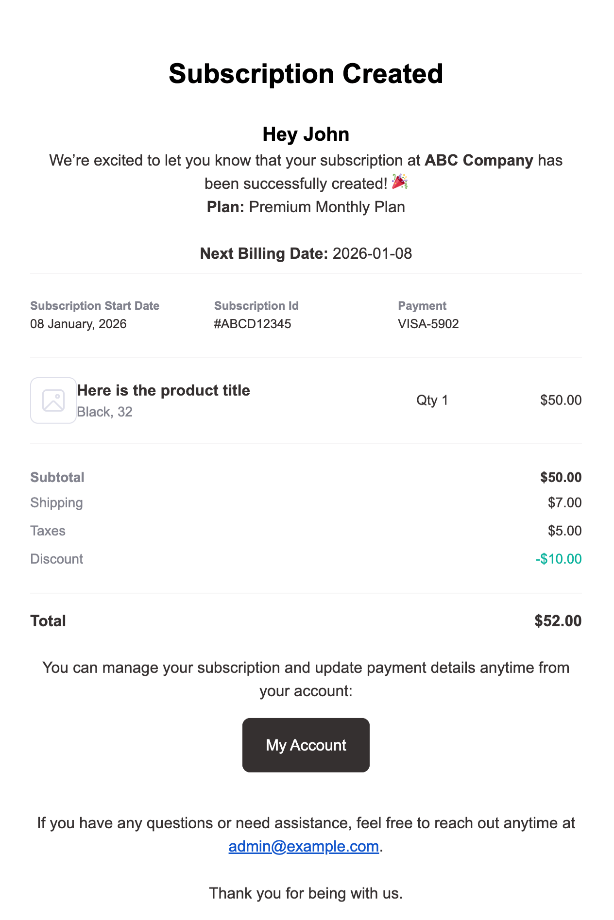 subscription created email preview