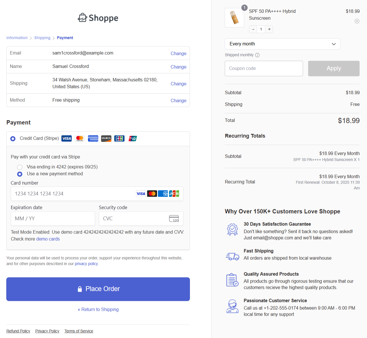 Subscription storefront flow - woocommerce checkout page