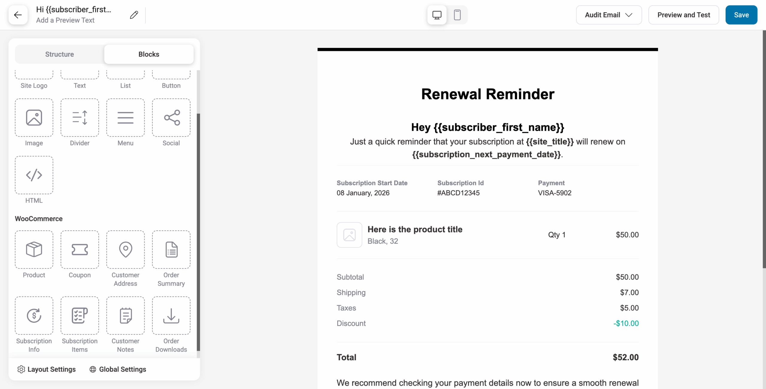 visual builder renewal email
