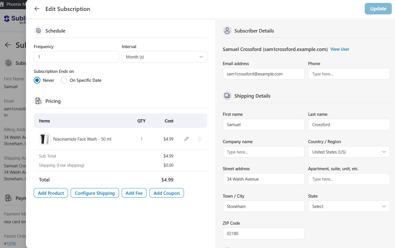 woocommerce subscription details editing