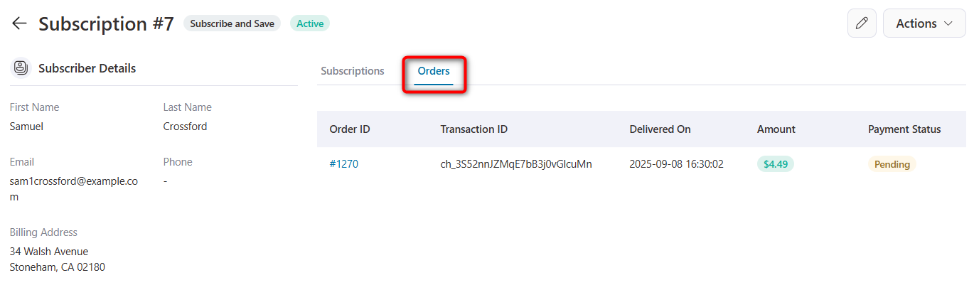 subscription profile - orders screen