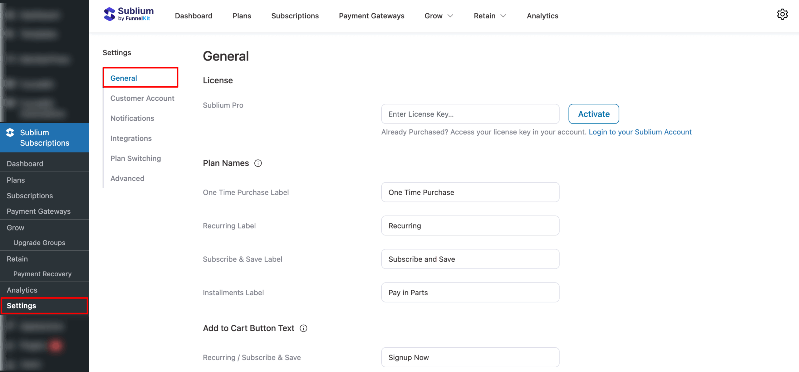 Access General Settings