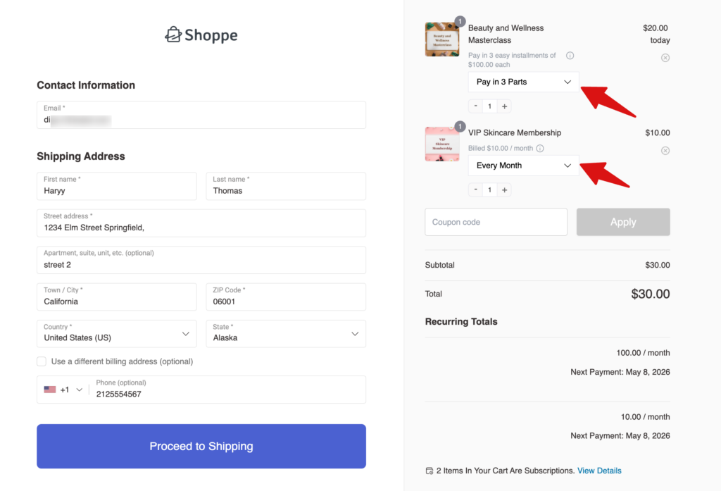 Plan switch at checkout mini cart