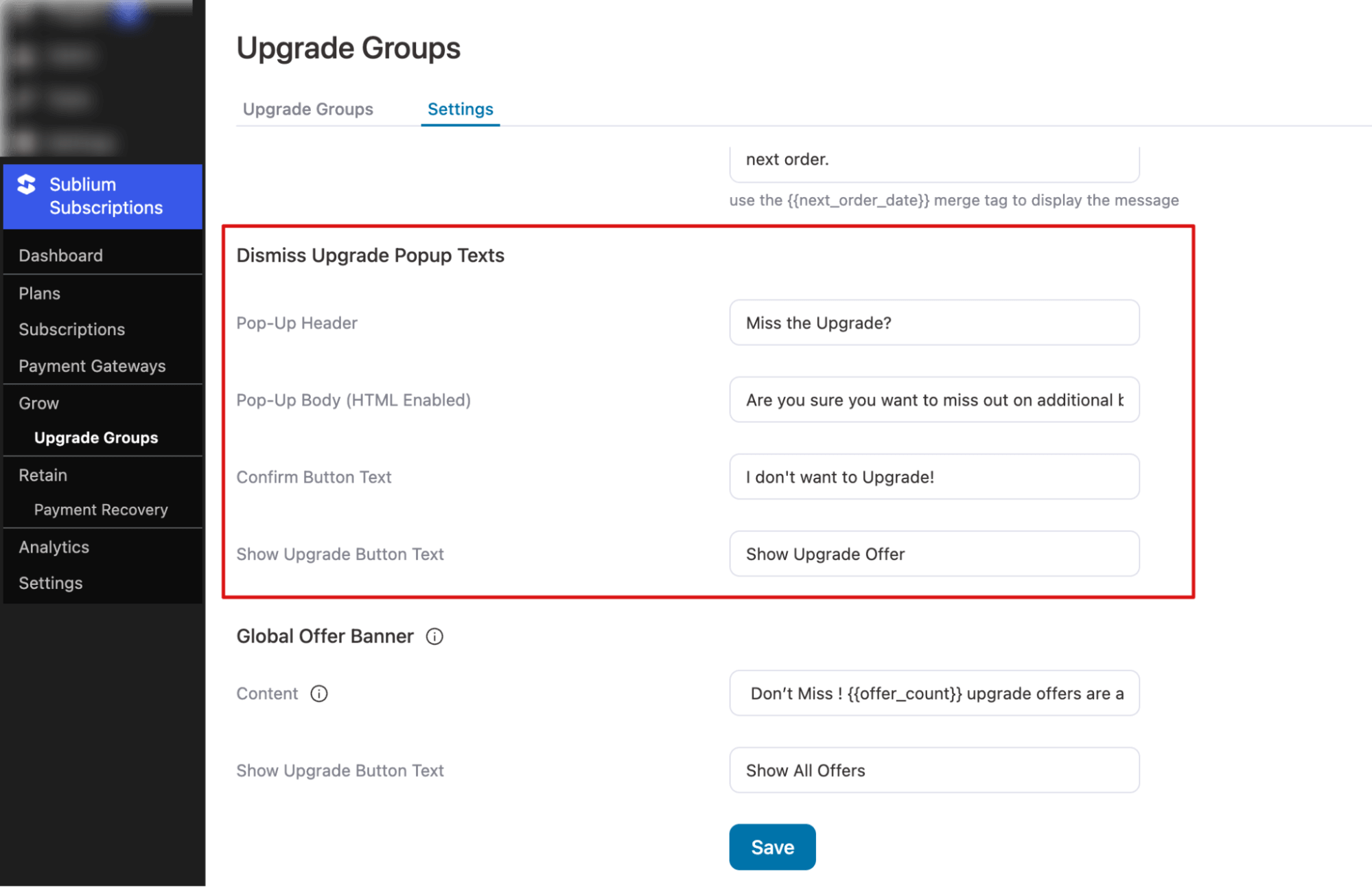 dismiss upgrade pop up texts