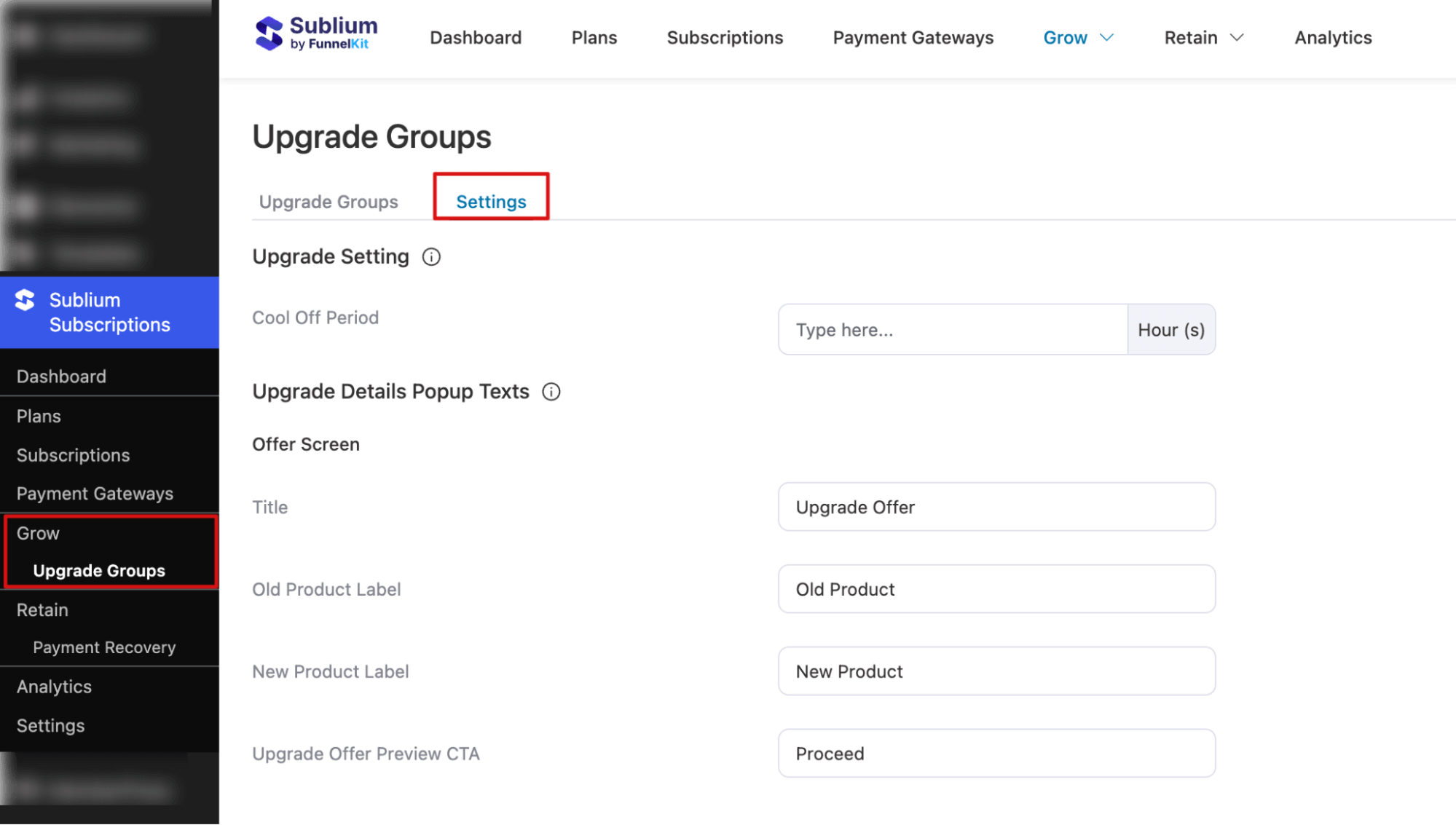 navigate to Access Upgrade Settings