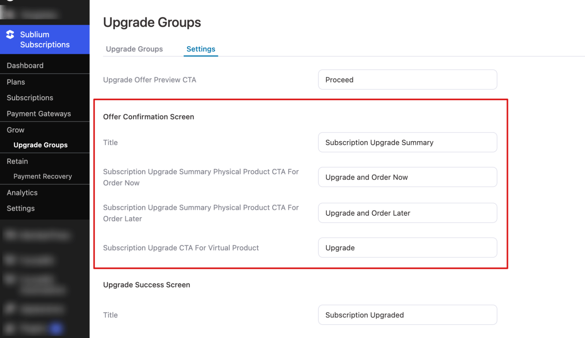 offer confirmation screen
