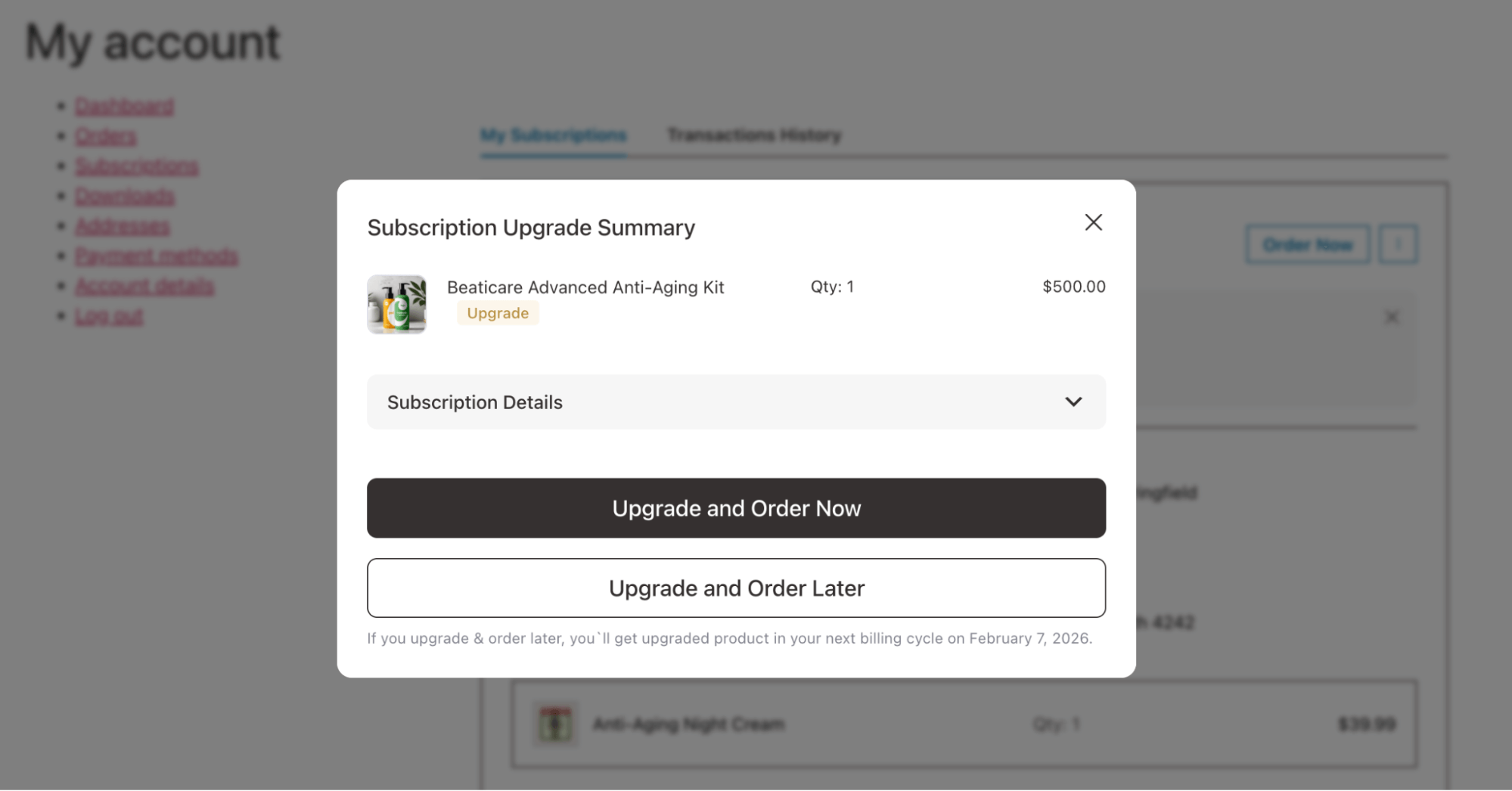 upgrade offer confirmation screen overview