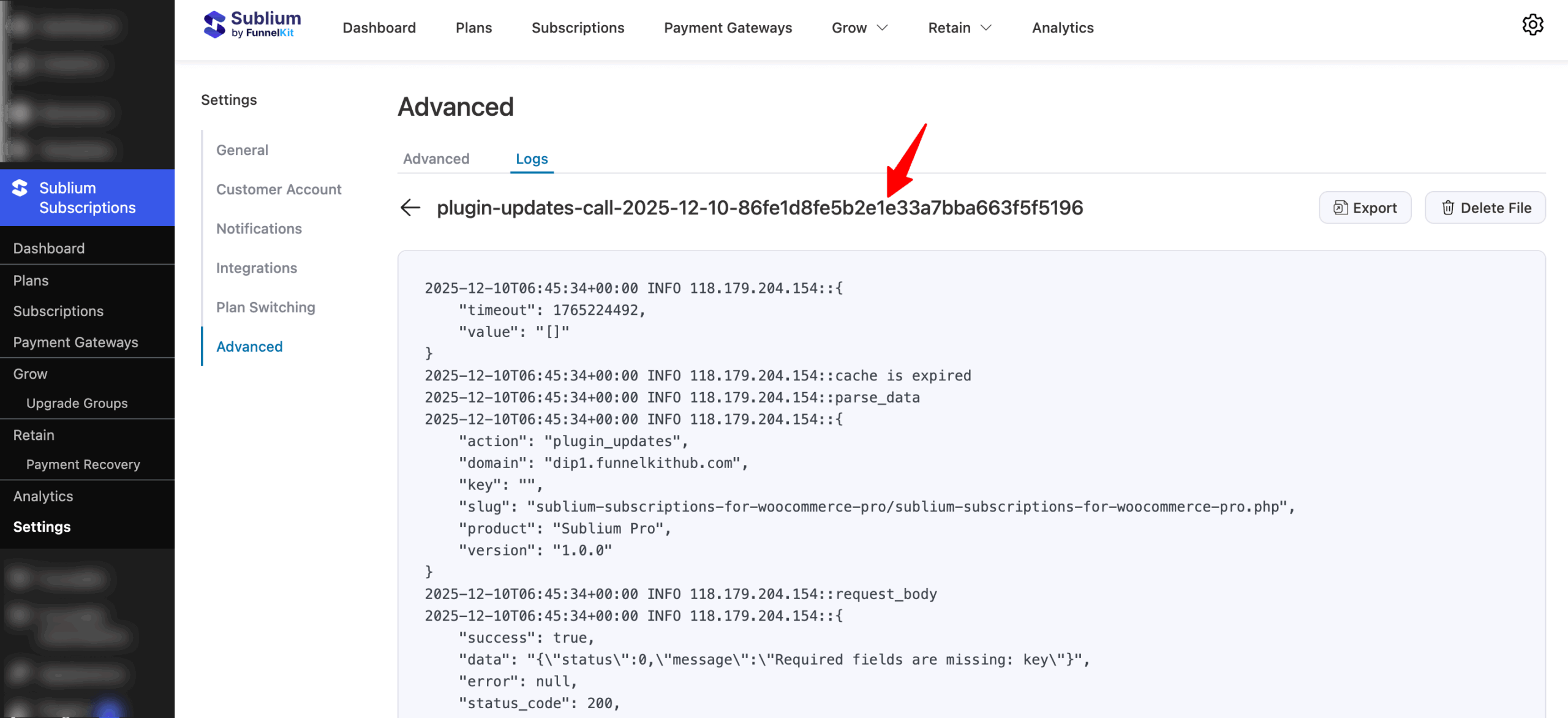 view single log details