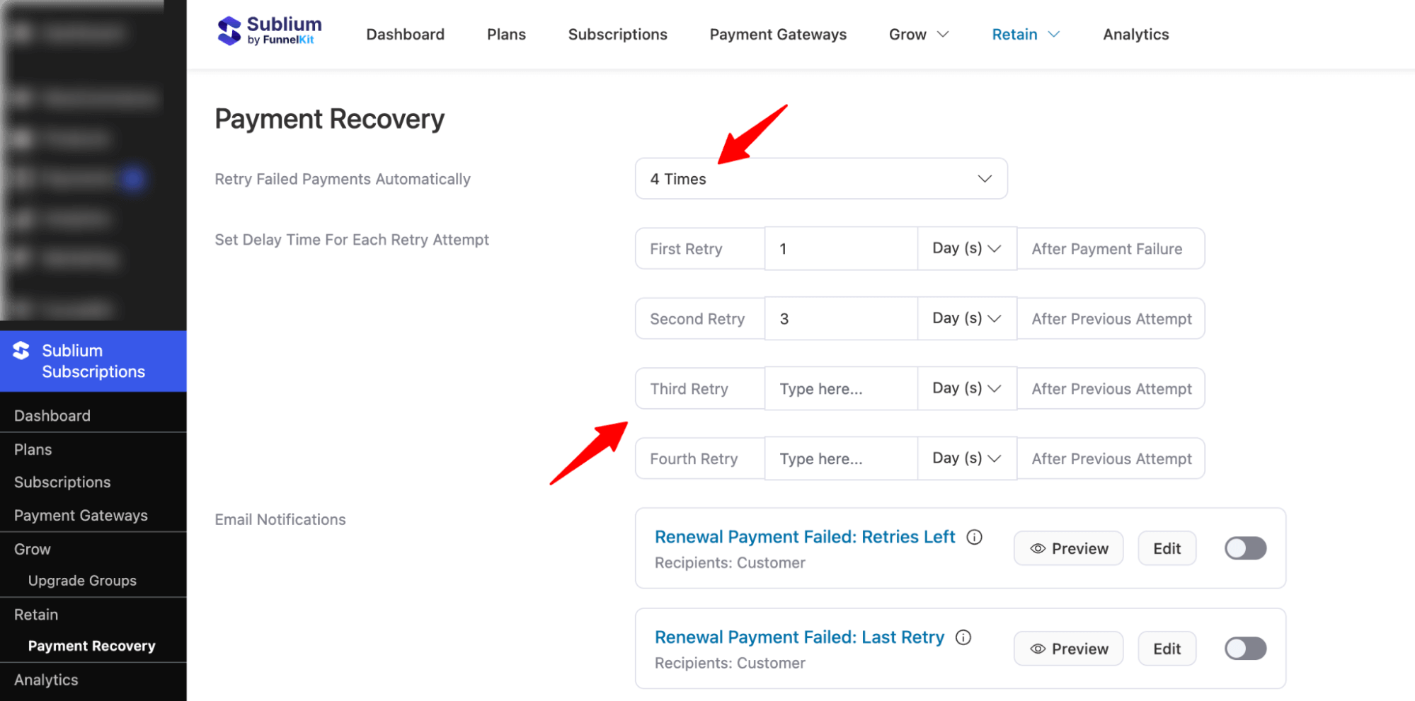 Retry failed payments automatically
