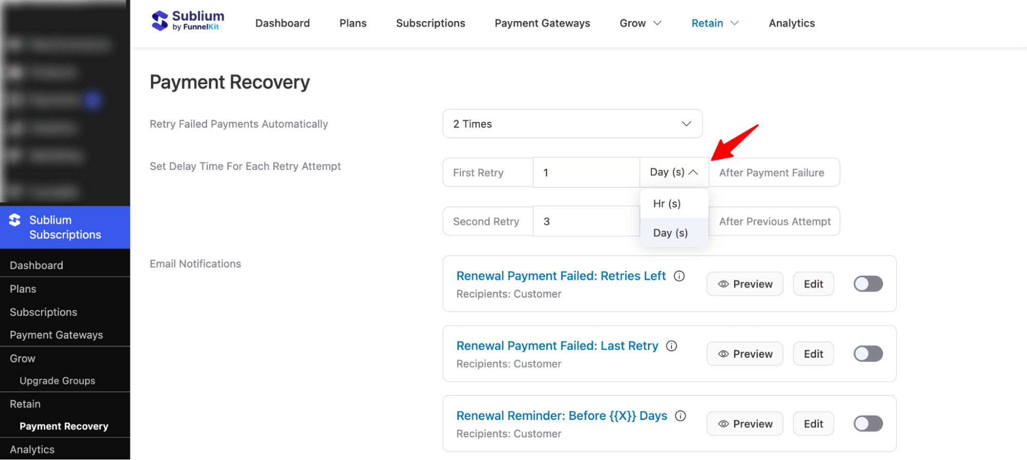 Set delay time for each retry attempt