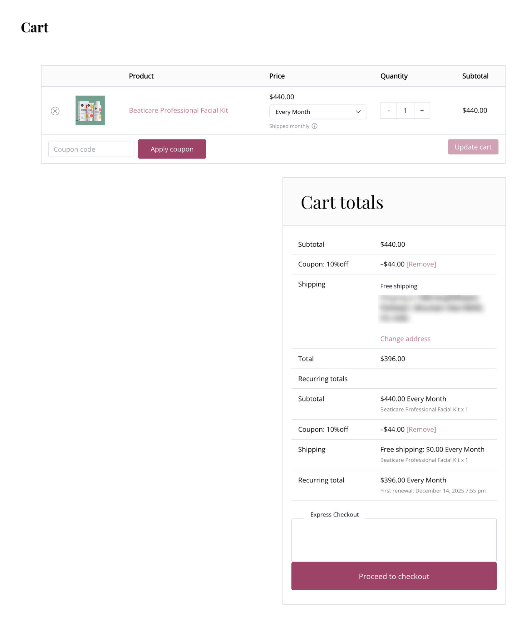 Subscribe & Save Plan on cart page