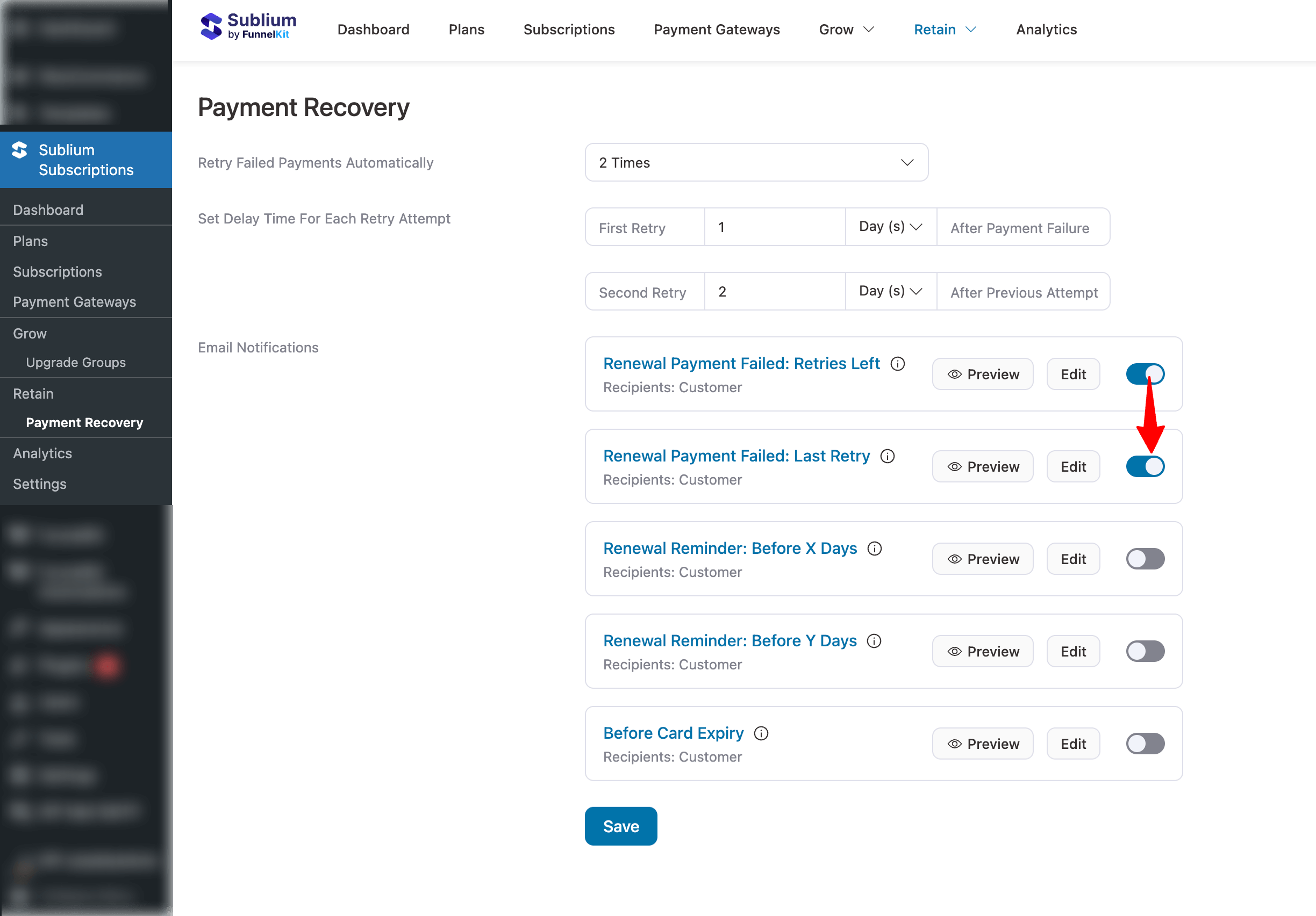 activate Renewal Payment Failed- Last Retry