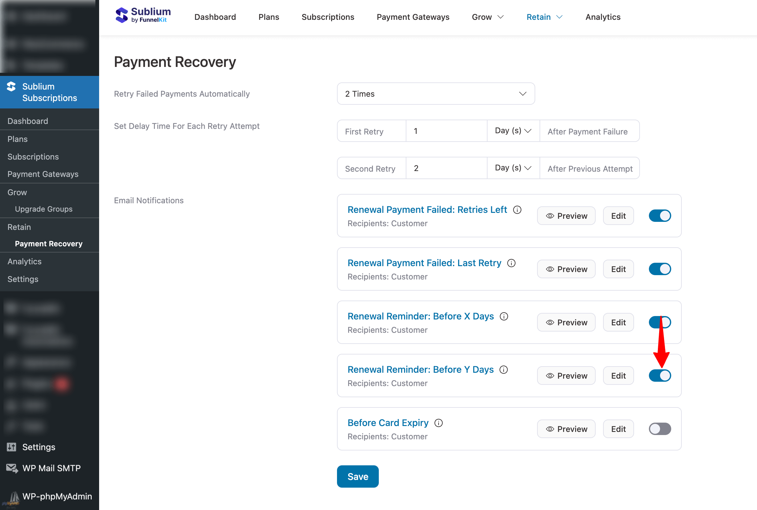 activate Renewal Reminder- Before Y Days