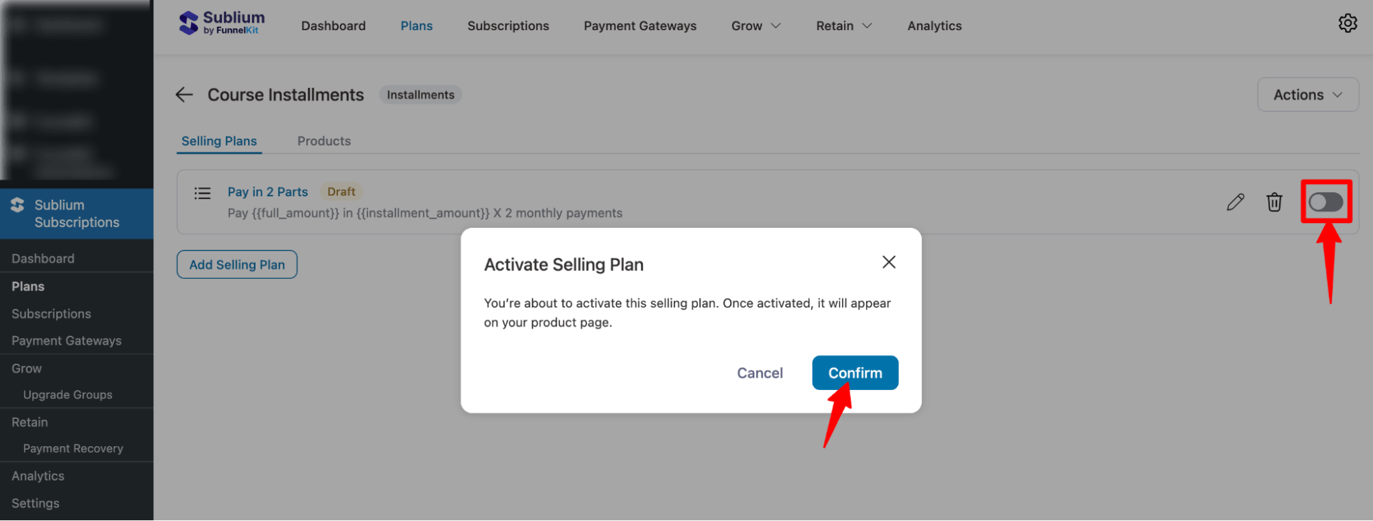 activate pay in 2 part