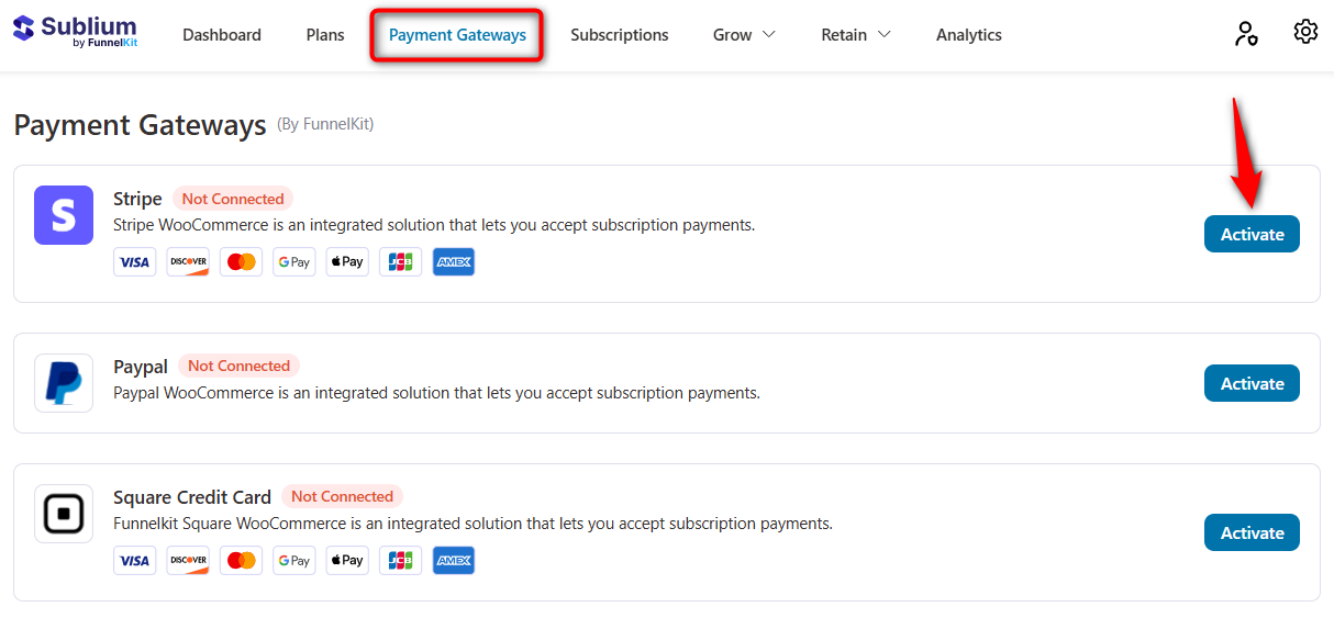 set up payment gateways for recurring billing subscription product plans in woocommerce - Sell Subscriptions WooCommerce