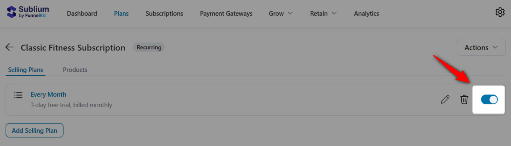Turn the subscription toggle to active
