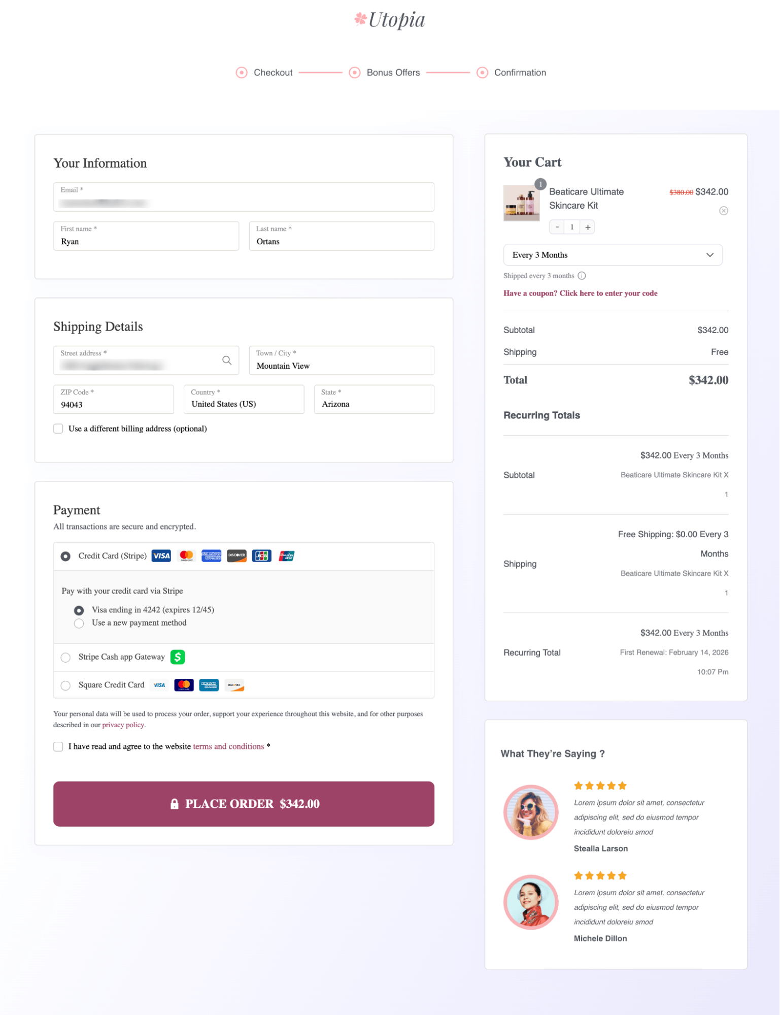 checkout with Subscribe & Save Plan