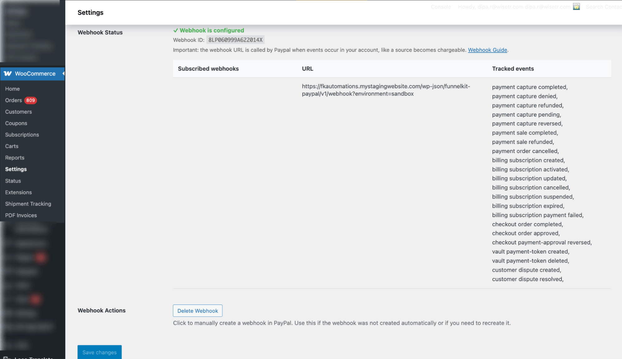 click save after webhook