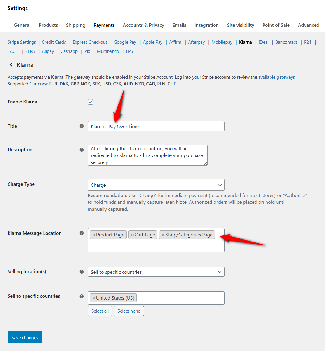 configure klarna payment gateway display options in woocommerce