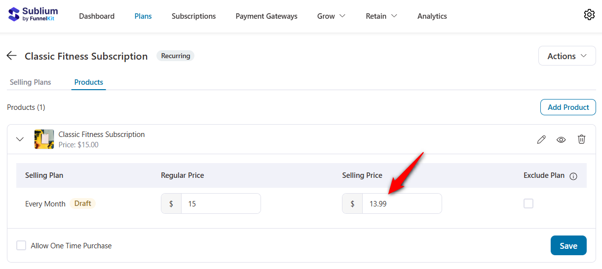 configure selling price of the recurring subscription product in WooCommerce