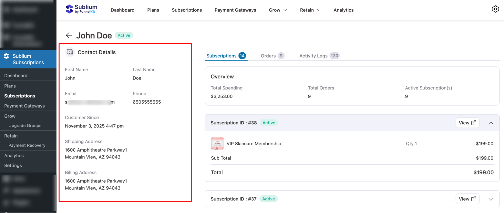 contact details subscribers data
