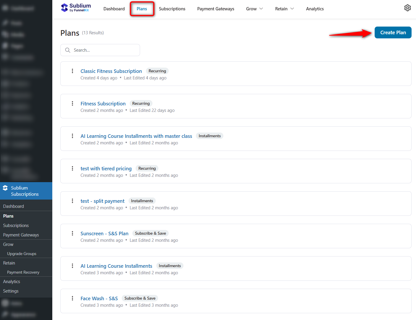 create a subscription plan in woocommerce inside sublium