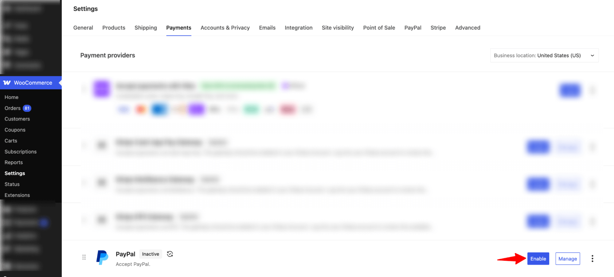 enable PayPal in WooCommerce