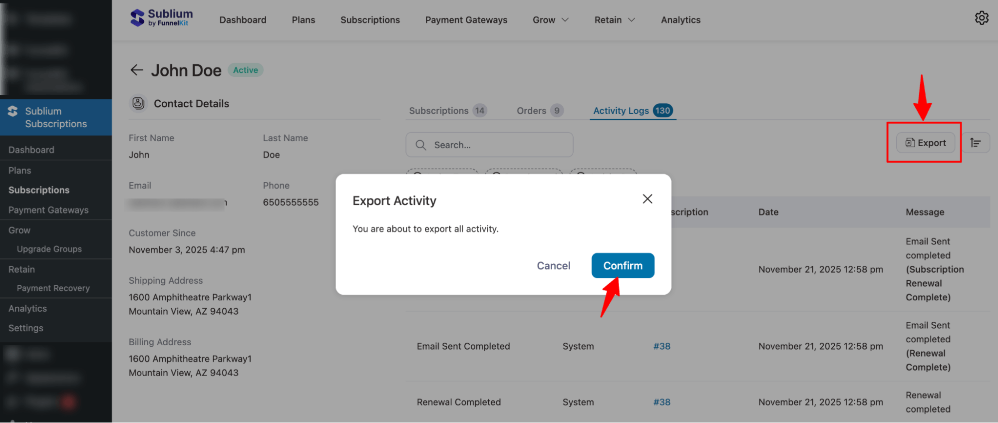 export subscribers data