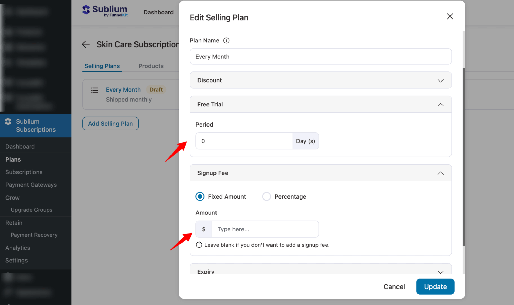 free trial and sign up fee