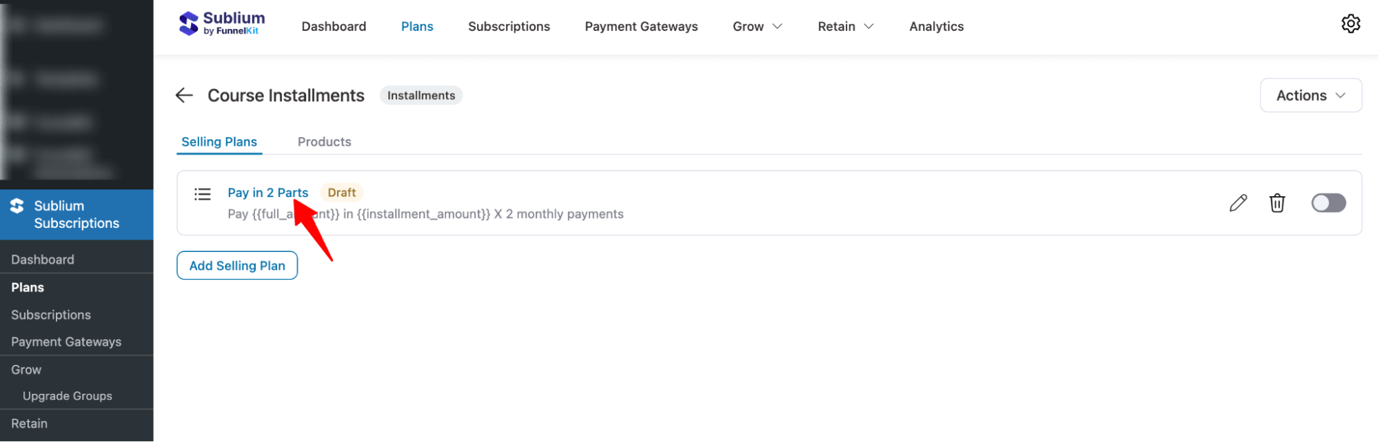 hit pay in 2 part installments to configure