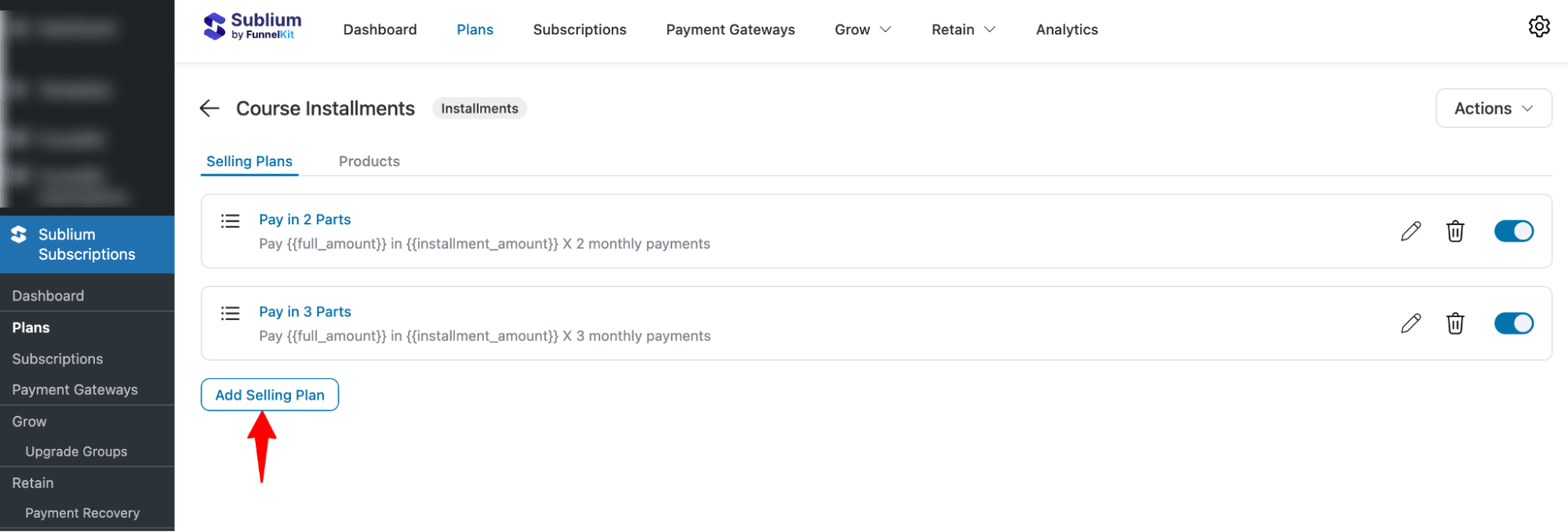 hit sell selling plan to add more Installment Plans