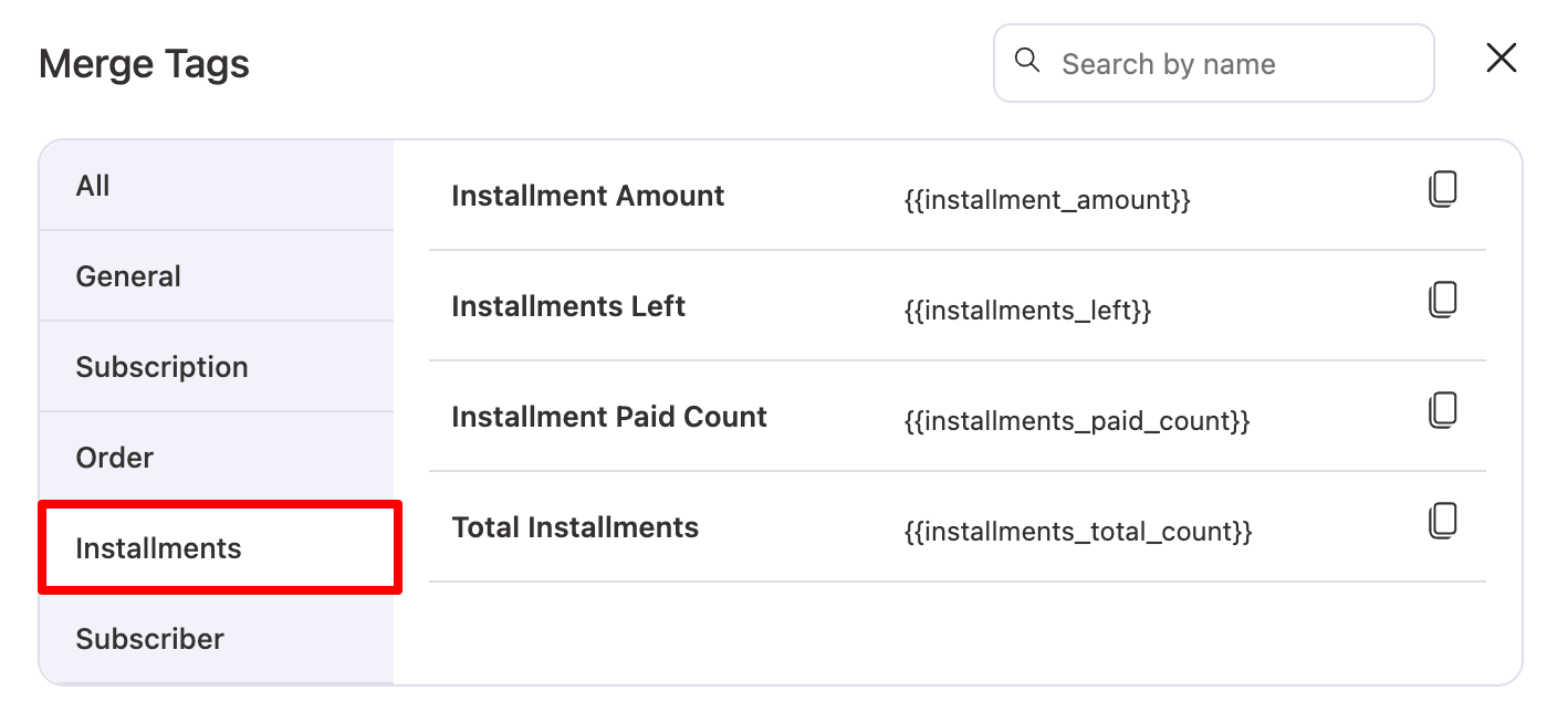 installments merge tags