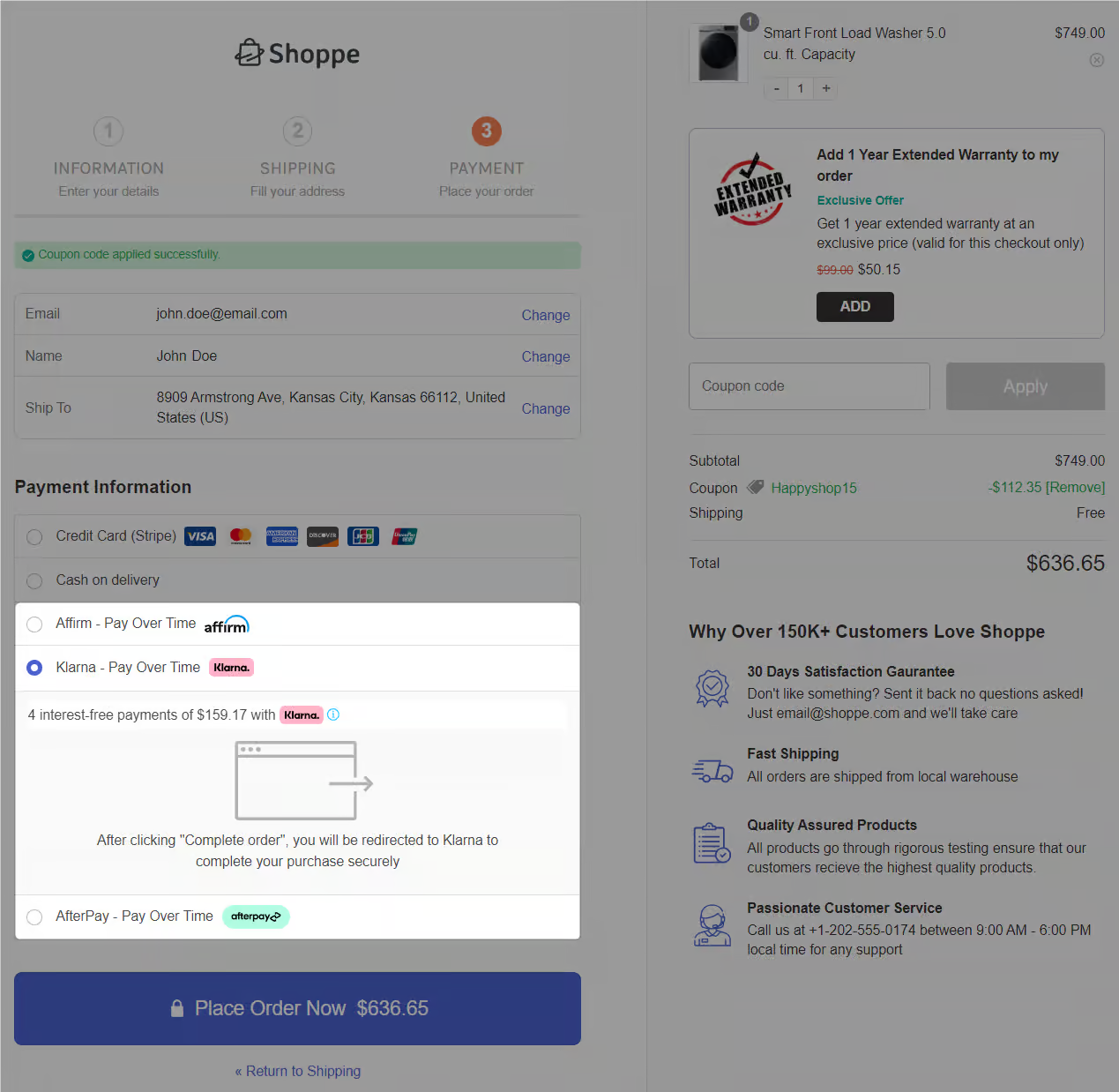 add the product to cart and select bnpl payment like klarna on the woocommerce checkout page