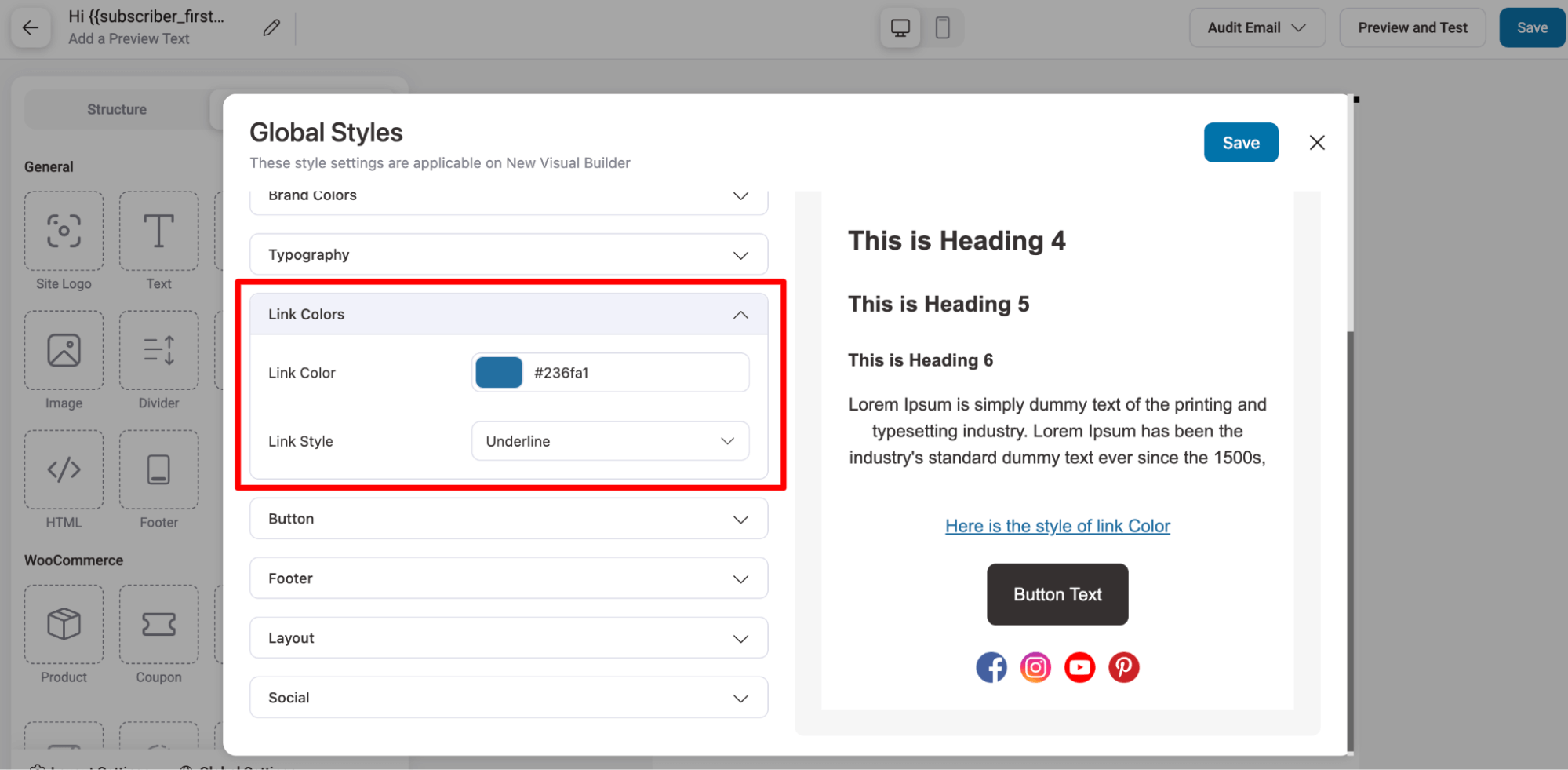 link colors global style