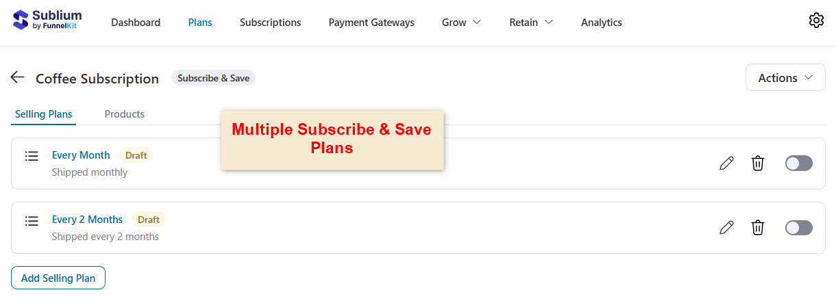 multiple subscribe and save plans in woocommerce with sublium