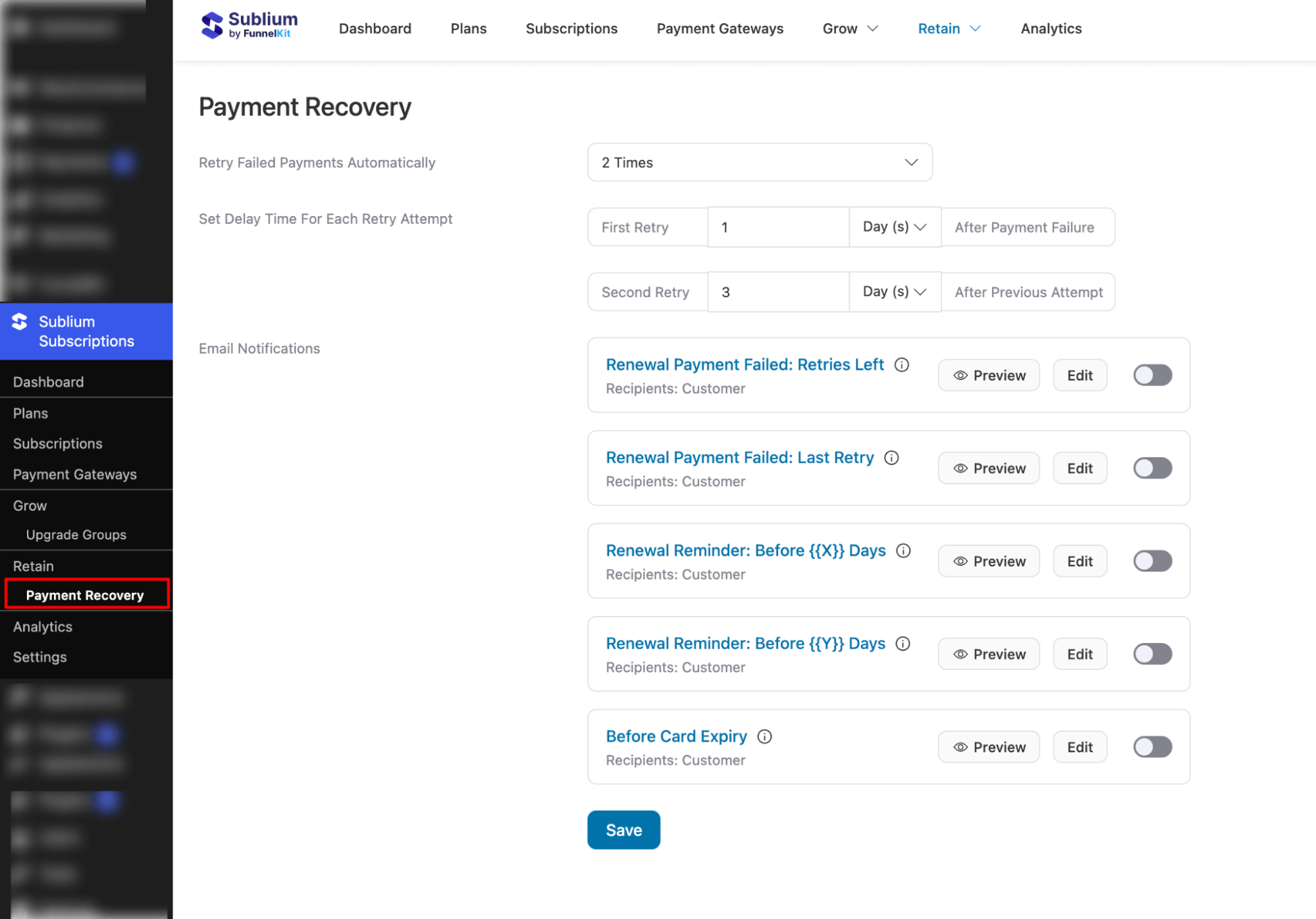 navigate to payment recovery