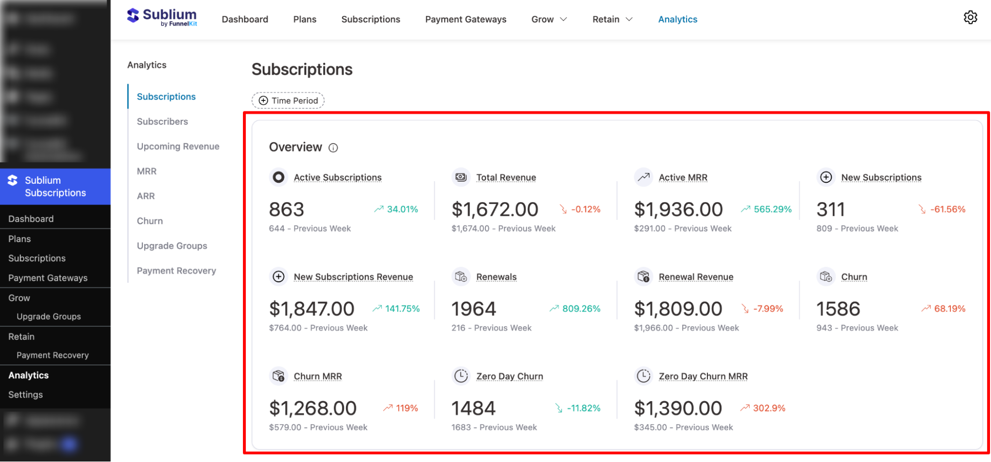 overview of Subscriptions analytics